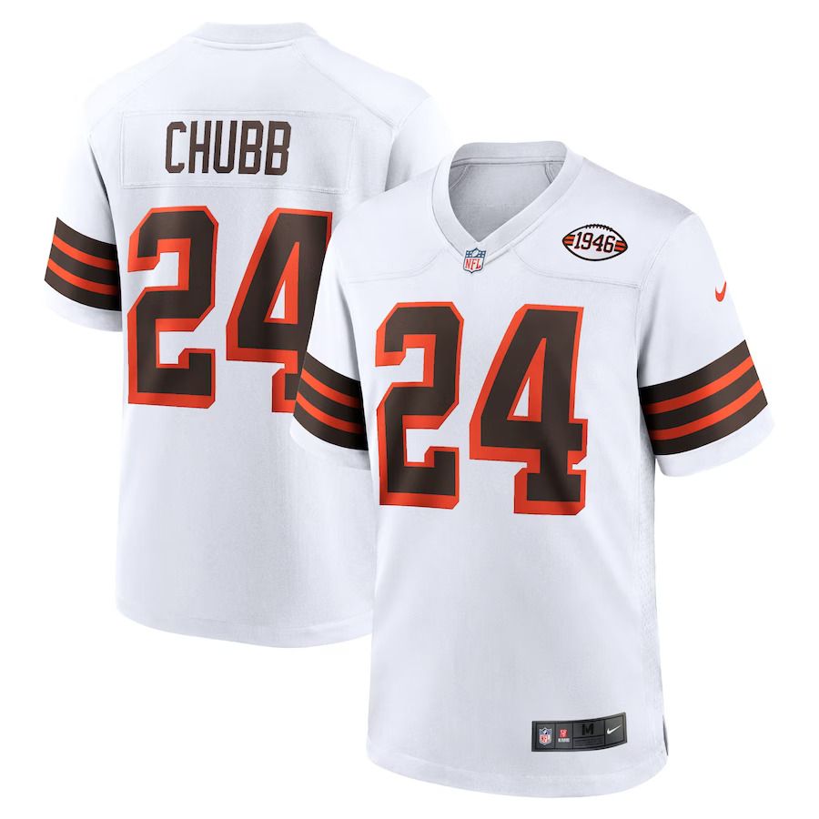 Men Cleveland Browns 24 Nick Chubb Nike White 1946 Collection Alternate Game NFL Jersey